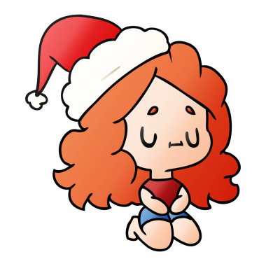 el kawaii kız Noel degrade çizgi film çekilmiş