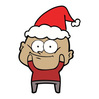 kel adam bakan giyen Noel Baba şapkası, çizgi çizme