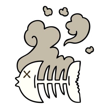 ilginç el karikatür ölü balık iskeleti çekilmiş