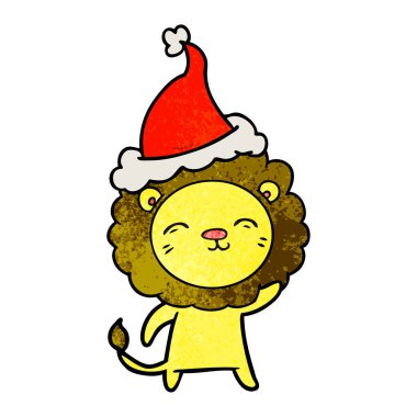 Noel Baba şapkası giyen aslan dokulu çizgi film