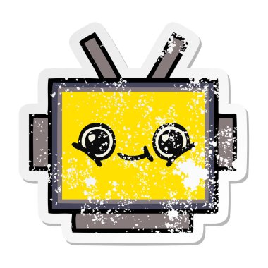 sevimli çizgi robot baş sıkıntılı etiket