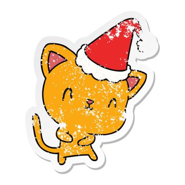 Noel sıkıntılı etiket karikatür kawaii kedi