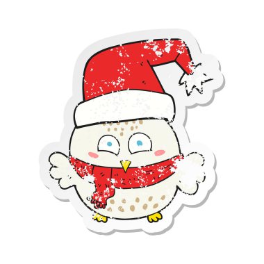 çizgi film sevimli Noel baykuş Retro sıkıntılı etiket