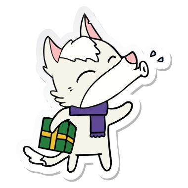 etiket Noel hediyesi ile uluyan kurt