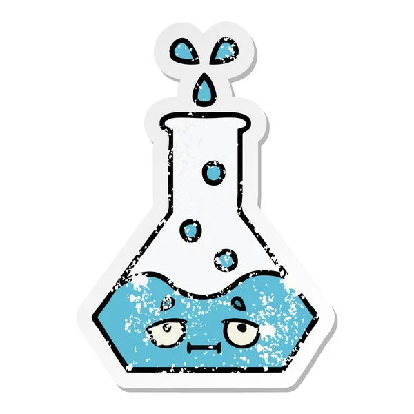 Adesivo angustiado de um beaker ciência bonito desenhos animados —  Vetores de Stock