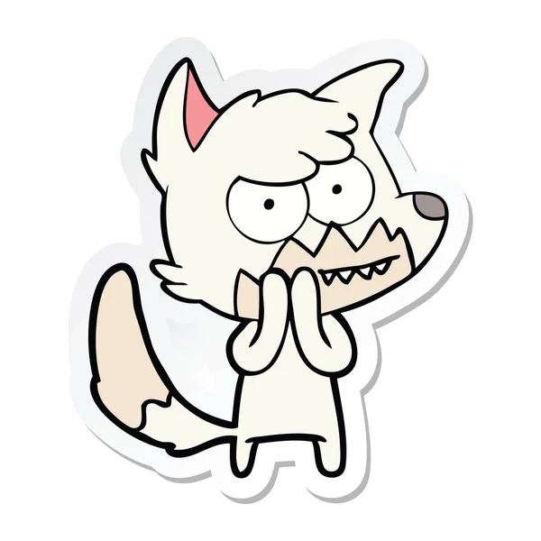 Sticker van een cartoon grijnzende fox — Stockvector