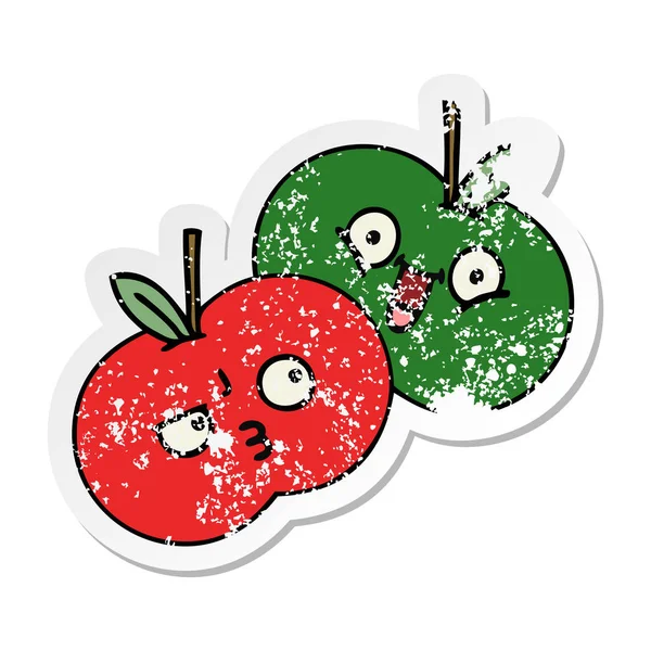 Distressed Sticker Cute Cartoon Apples — Stock Vector