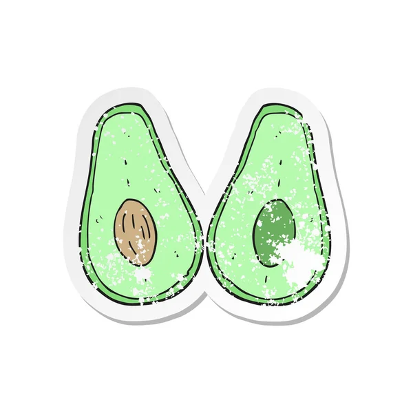 Retro verdrietig sticker van een cartoon avocado — Stockvector
