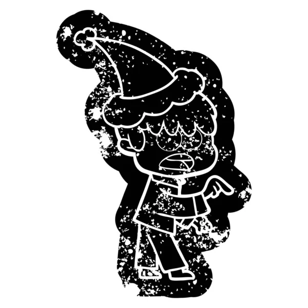 Zoufalý strach kreslené ikony chlapce santa klobouk — Stockový vektor