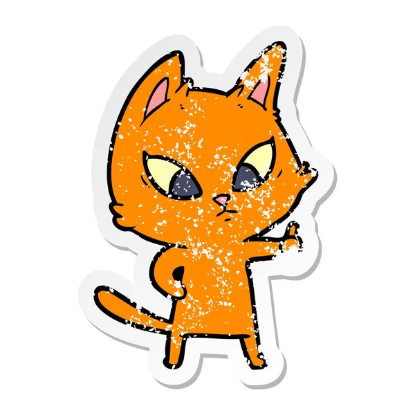 Verontruste Sticker Van Een Verward Cartoon Kat — Stockvector