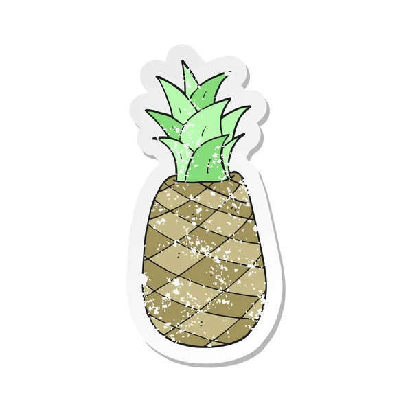 Pegatina retro angustiado de una piña de dibujos animados — Vector de stock