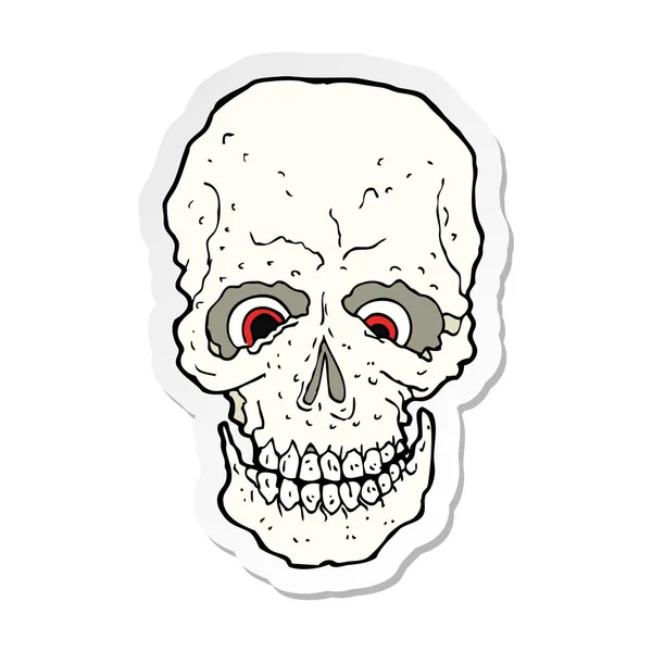 Pegatina de un cráneo espeluznante de dibujos animados — Vector de stock
