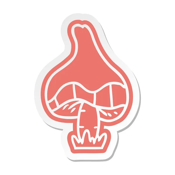 Cartoon sticker of a single mushroom — Stock Vector