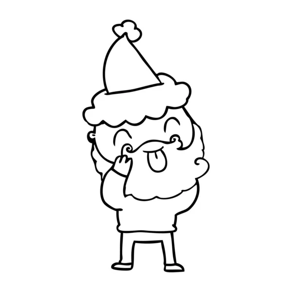 留着胡子的男人伸出舌头戴着圣诞老人的帽子 — 图库矢量图片