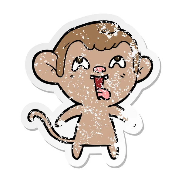 Adesivo angosciato di una scimmia cartone animato pazzo — Vettoriale Stock
