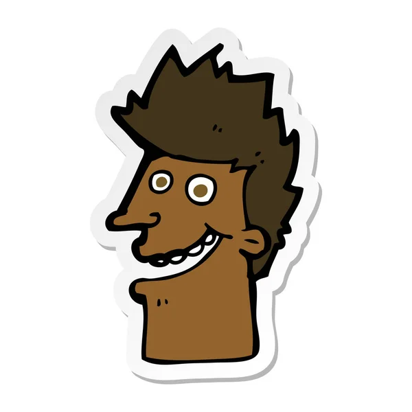 Sticker of a cartoon happy man face — Stock Vector
