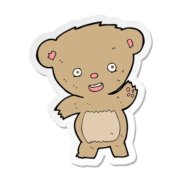 Sticker of a cartoon waving teddy bear — Stock Vector