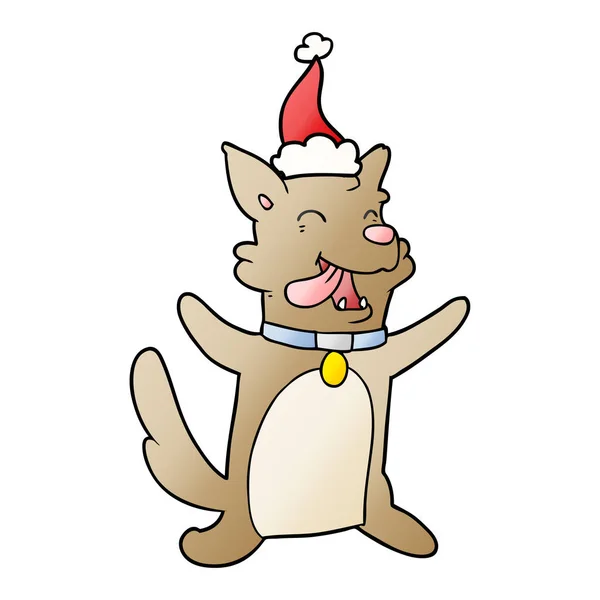 Gradiente de dibujos animados de un perro feliz con sombrero de santa — Vector de stock