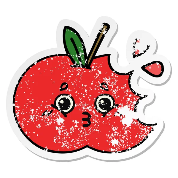Distressed Sticker Cute Cartoon Red Apple — Stock Vector