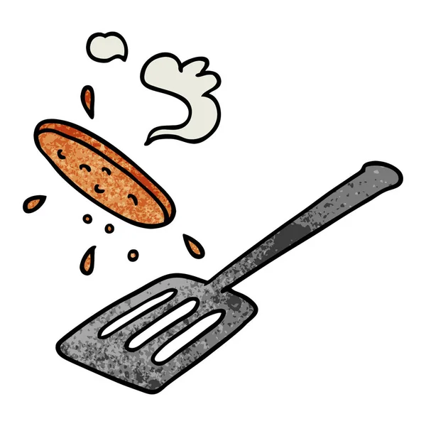 Desenho animado texturizado doodle de um hambúrguer sendo virado — Vetor de Stock