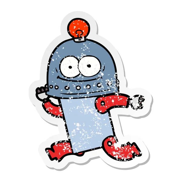 電球と幸せなカートン ロボットの苦しめられたステッカー — ストックベクタ