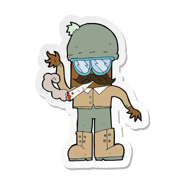 Sticker Cartoon Man Smoking Pot — Stock Vector