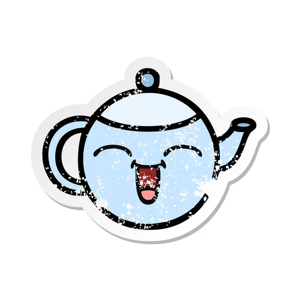 Sevimli çizgi mutlu çaydanlık sıkıntılı etiket — Stok Vektör