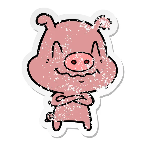 Distressed sticker of a nervous cartoon pig — Stock Vector