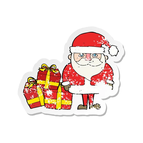 Retro Aufkleber Eines Cartoon Weihnachtsmanns — Stockvektor