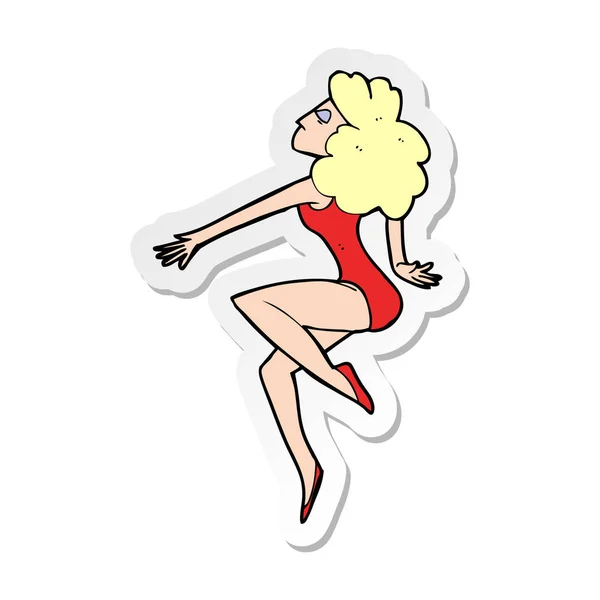 Klistermärke på en tecknad dansande kvinna — Stock vektor