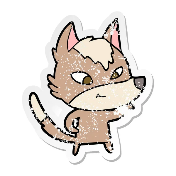 Distressed sticker of a friendly cartoon wolf — Stock Vector