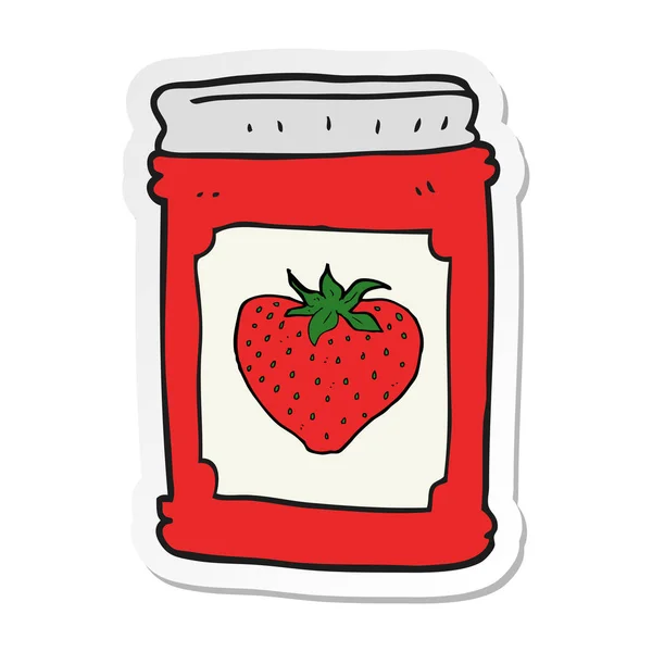 Sticker of a cartoon strawberry jam jar — Stock Vector
