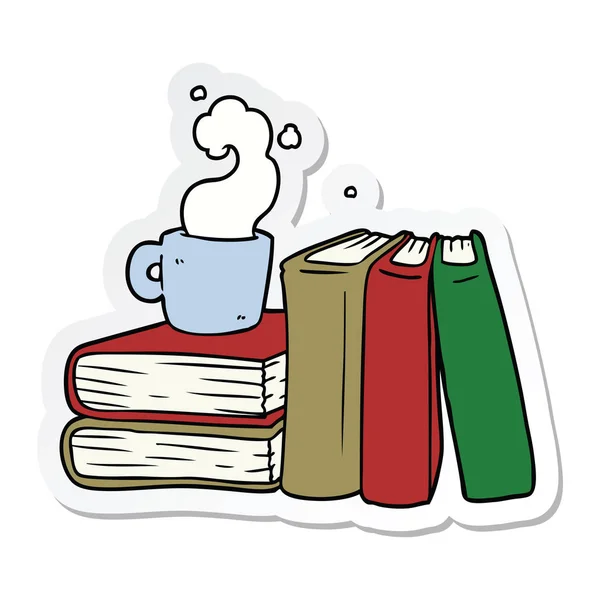 卡通咖啡杯贴纸和学习书籍 — 图库矢量图片