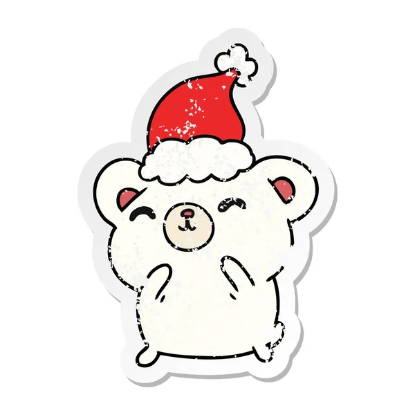 Christmas distressed sticker cartoon of kawaii polar bear — Stock Vector