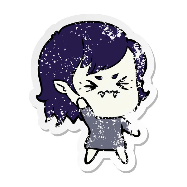 Distressed sticker of a annoyed cartoon vampire girl — Stock Vector