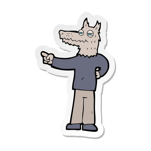 Etiqueta Desenho Animado Apontando Homem Lobo — Vetor de Stock