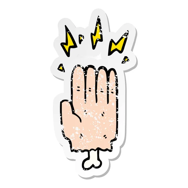 마법의 할로윈 좀비 손 만화 고민된 스티커 — 스톡 벡터