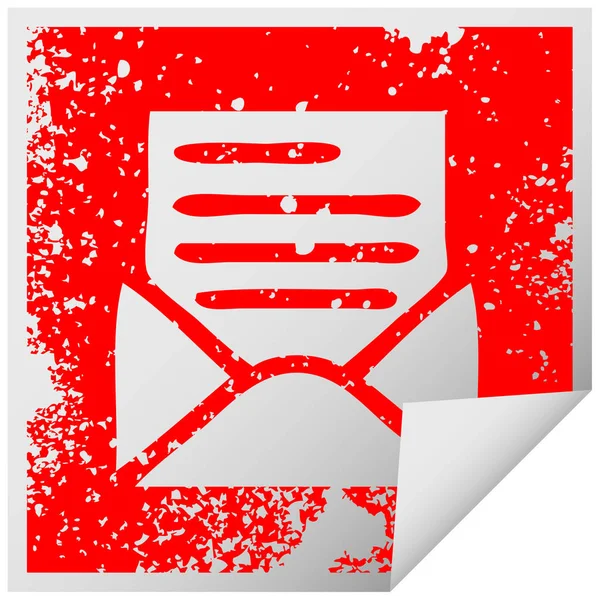Distressed square peeling sticker symbol letter and envelope — Stock Vector