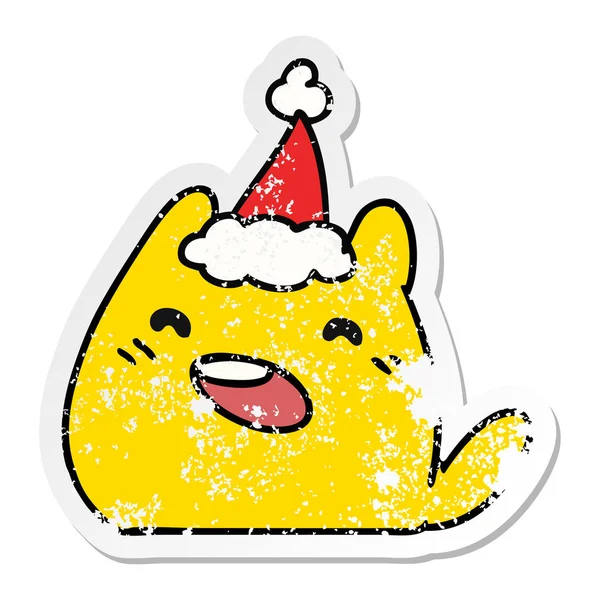 Christmas distressed sticker cartoon of kawaii cat — Stock Vector