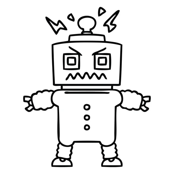 Quirky line drawing cartoon robot — Stock Vector