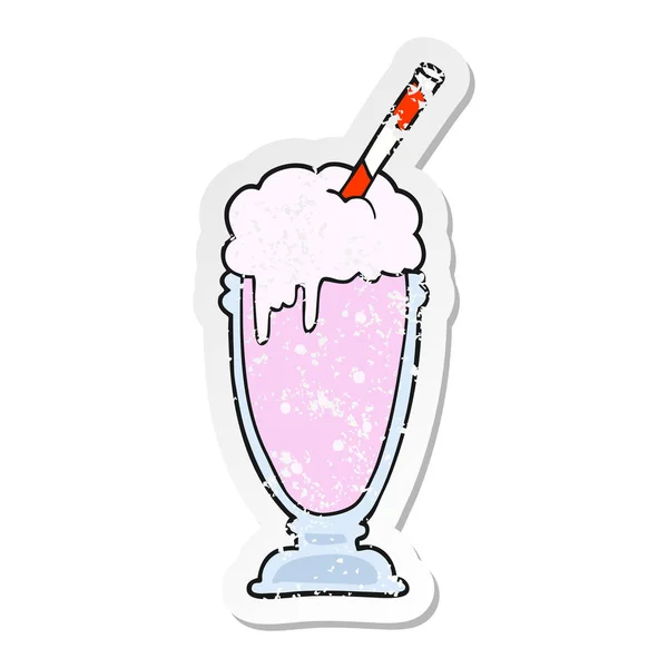 Verontruste Sticker Van Een Cartoon Milkshake — Stockvector