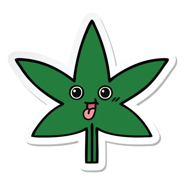 Etiqueta de um bonito cartoon folha de maconha — Vetor de Stock