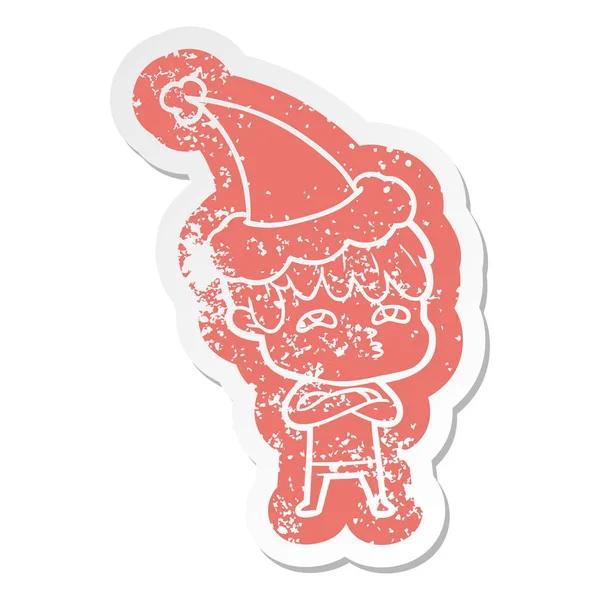 Karikatur eines neugierigen Mannes mit Weihnachtsmütze — Stockvektor