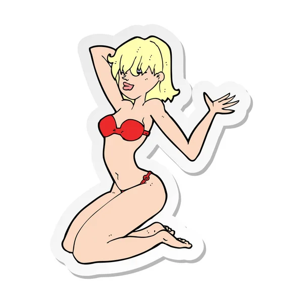Autocollant d'une fille de bikini sexy dessin animé — Image vectorielle