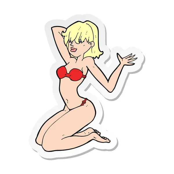 Sticker van een cartoon-sexy bikini girl — Stockvector