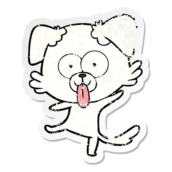 Distressed sticker of a funny cartoon dancing dog — Stock Vector