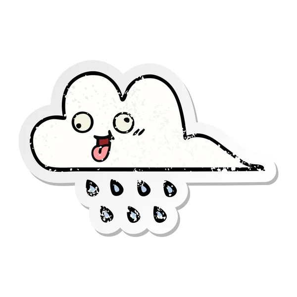 Pegatina angustiada de una linda nube de lluvia de dibujos animados — Archivo Imágenes Vectoriales