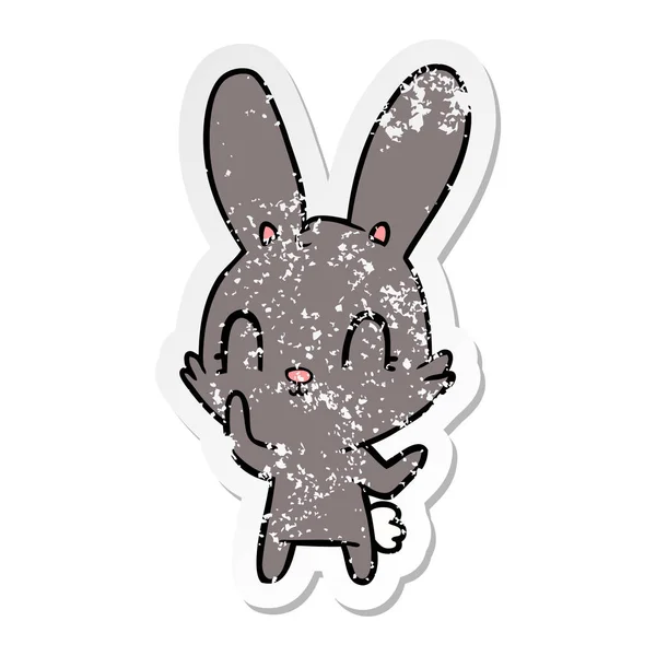 귀여운 만화 토끼의 고민된 스티커 — 스톡 벡터