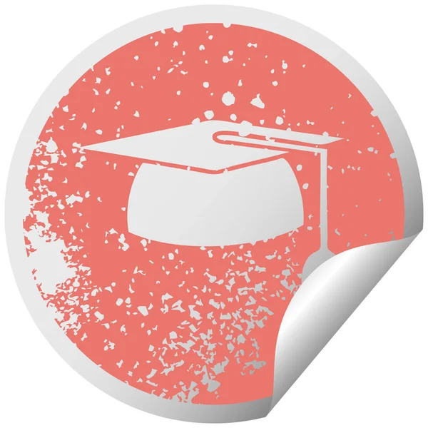 苦恼的圆形剥皮贴纸符号毕业帽子 — 图库矢量图片