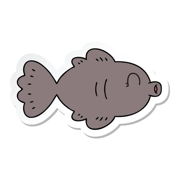 Adesivo di un eccentrico pesce cartone animato disegnato a mano — Vettoriale Stock